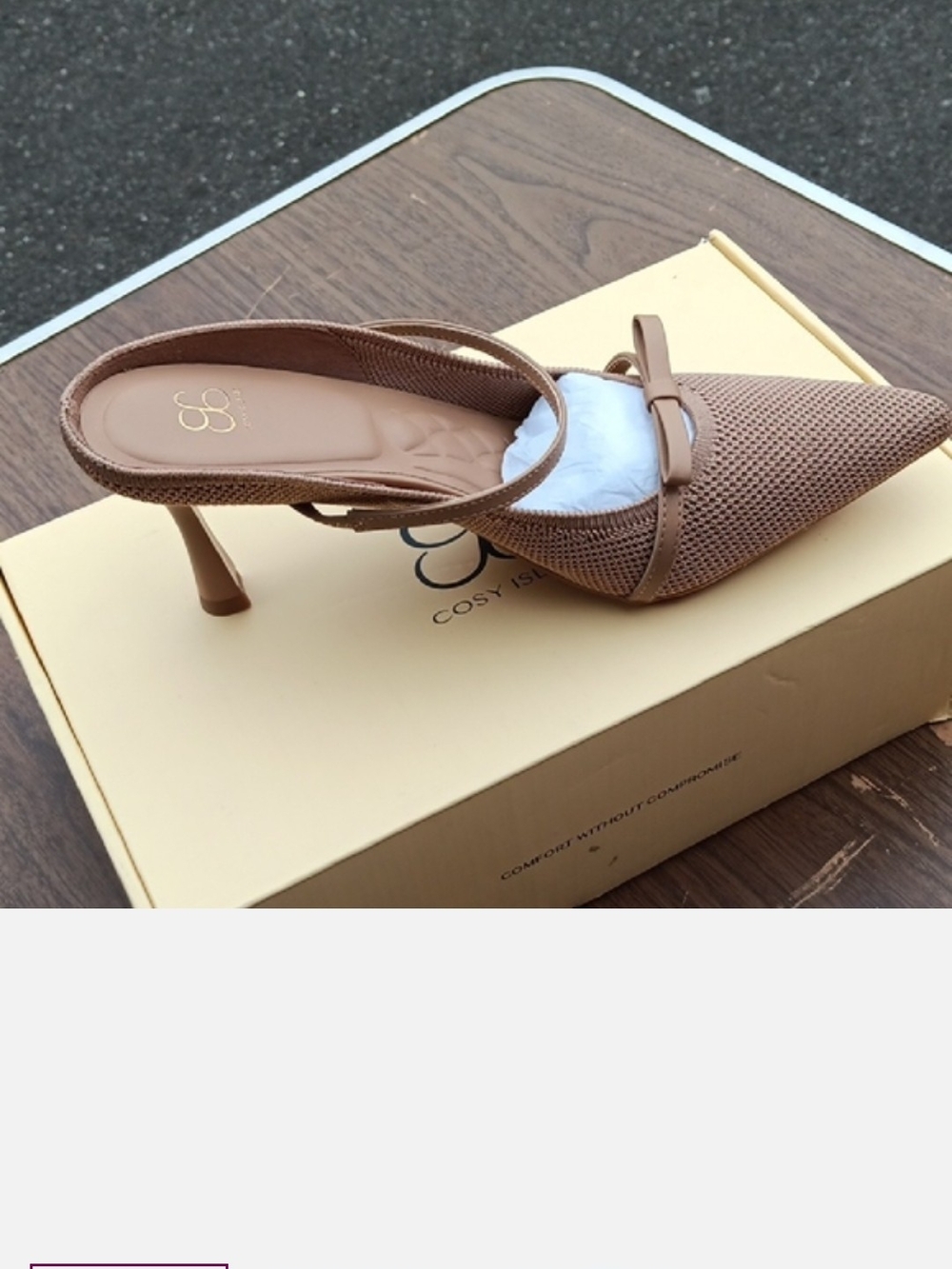 Pointed Toe Slingback Heels in Taupe with Bow Detail